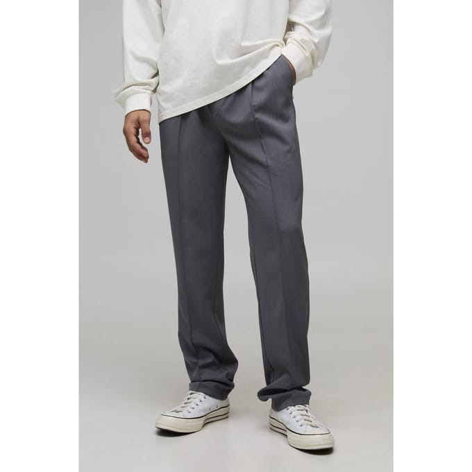 Straight Fit Smart Elasticated Pintuck Trousers | Grey | Size Small