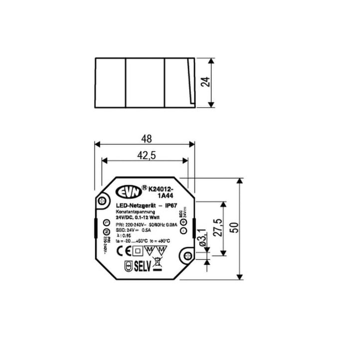 EVN K24012 voedingseenheid 24V/DC 0,1W-12W IP44
