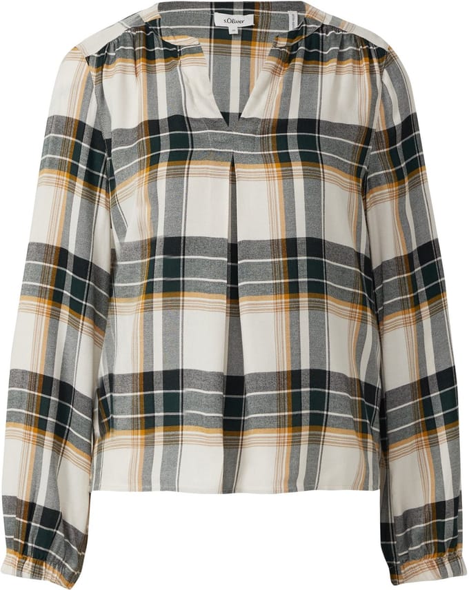 s.Oliver - female - Geruite blouse met plooidetail en elastische manchetten