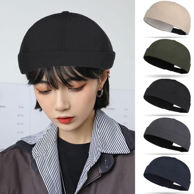 Mode Effen Kleur Mutsjes Skullcap Docker Cap Zeemansmuts Mannen Vrouwen Bucket Hat Randloze Muts Verstelbare Papa Hoed black