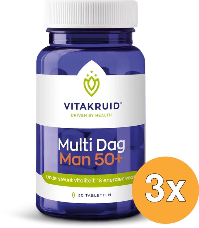 3x Vitakruid Multi Dag Man 50+ 100% Vegan (30 tabletten)