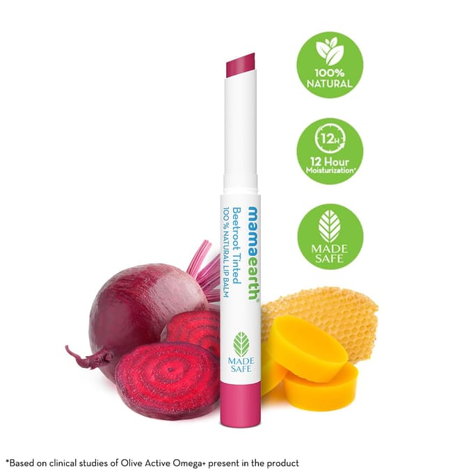 Mamaearth Rode Biet Getinte 100% Natuurlijke Lippenbalsem 2 g voor Droge Gebarsten Lippen Natuurlijke Roze Tint white