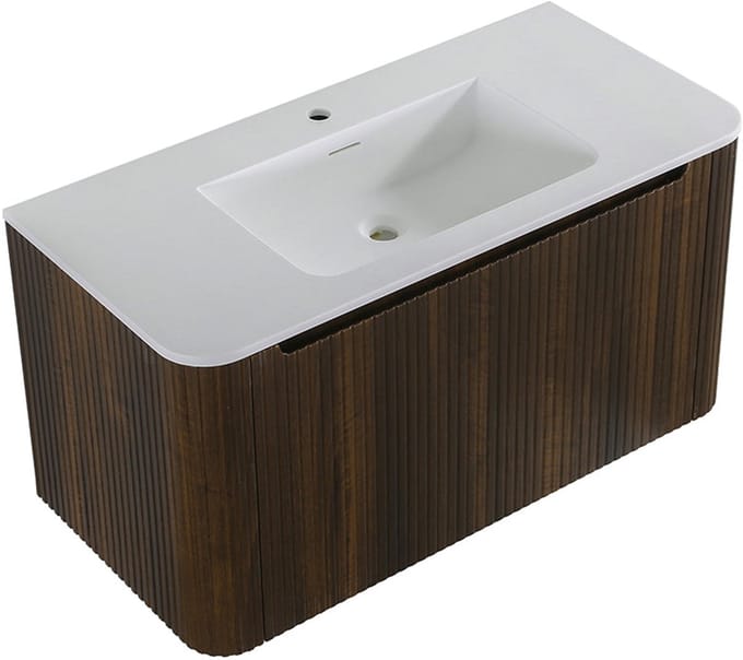 Wastafelkast Wiesbaden Sulora 80cm walnoot inclusief wastafelblad Laro solid surface