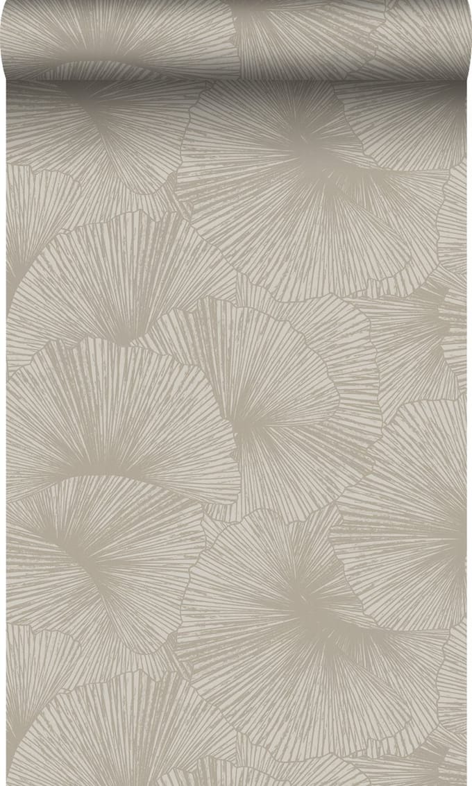 Origin Wallcoverings behang 3D-motief bladeren taupe - 53 cm x 10.05 m - 348007