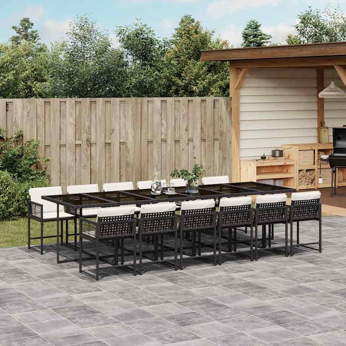 vidaXL - 13-delige - Tuinset - met - kussens - poly - rattan - zwart