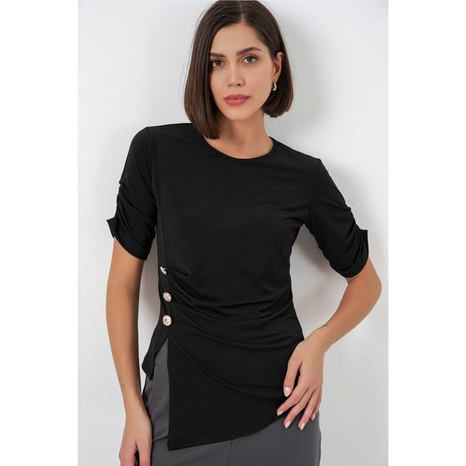 Ronde Hals Geknoopte Blouse
