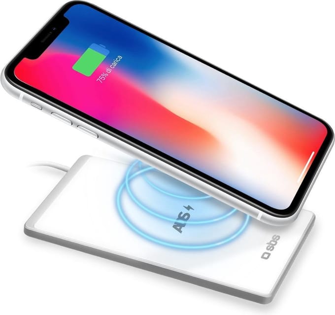 SBS Ultra Thin Draadloze Oplader 15W – Qi Oplaadstation voor Smartphone – Wit