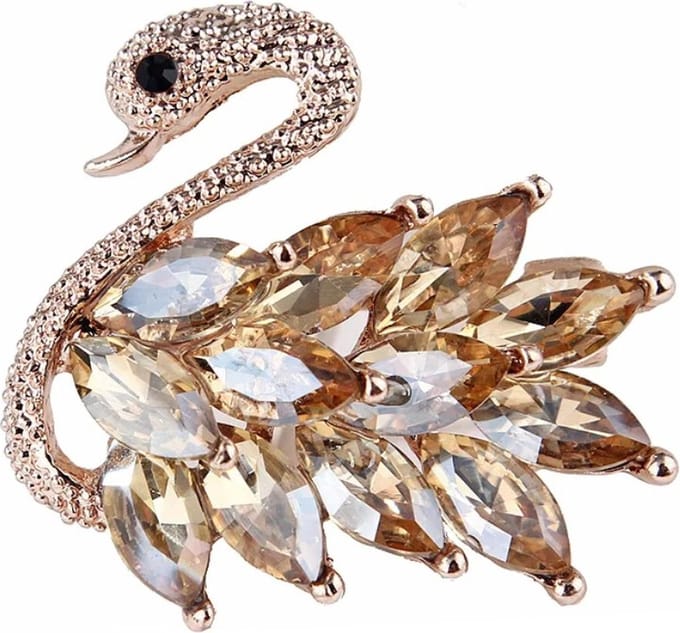 Fako Bijoux® - Broche - Zwaan - 40x36mm - Goudkleurig - Champagne