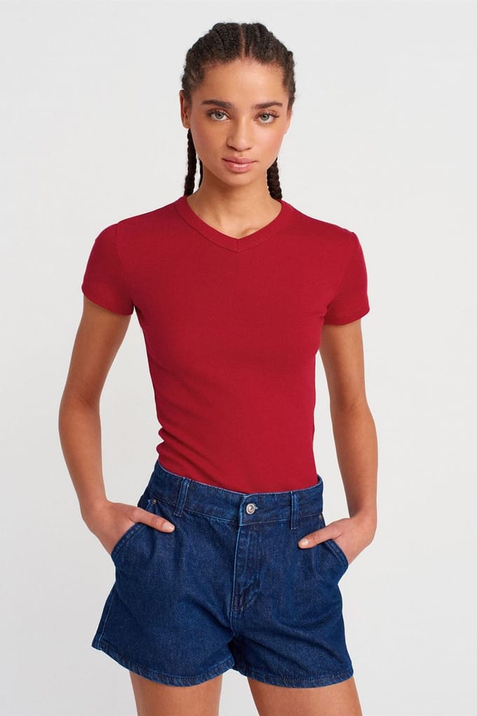 Slim Fit Katoenen V-Hals T-Shirt