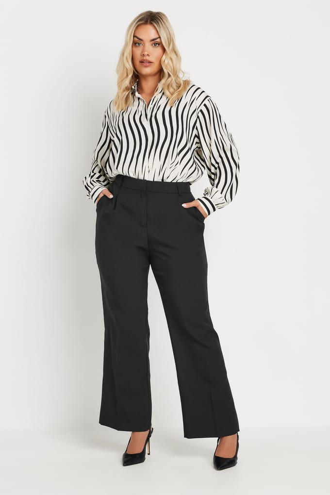 Yours Zwarte Geplooide Voorkant Bootcut Broek Size 46