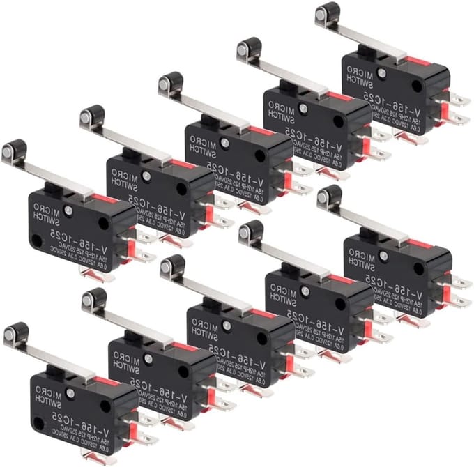 10 Stuks Micro Eindschakelaars met Lange Scharnier Roller - Momentary SPDT Snap Action voor Arduino
