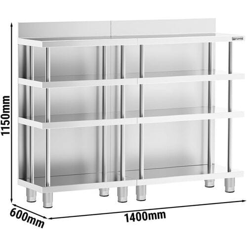 GGM Gastro Bar-Arbeitstisch - Edelstahl - 1400x600mm - mit 4 Ablagen
