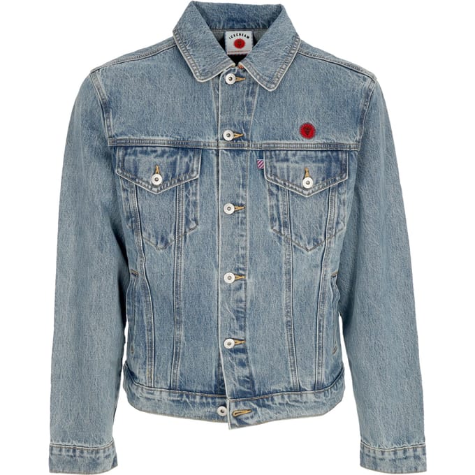 Jeans Heren Jacket Check Lined Denim Trucker Jacket Vintage Wash Blue