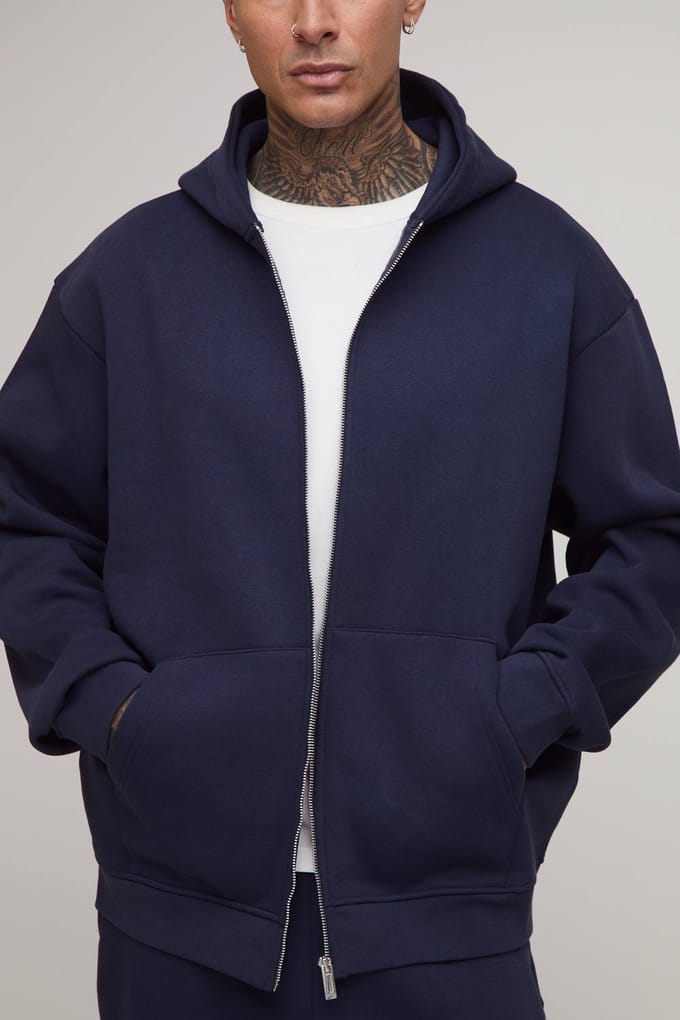 Lange Basic Oversized Hoodie met ritssluiting | Navy | Size XL