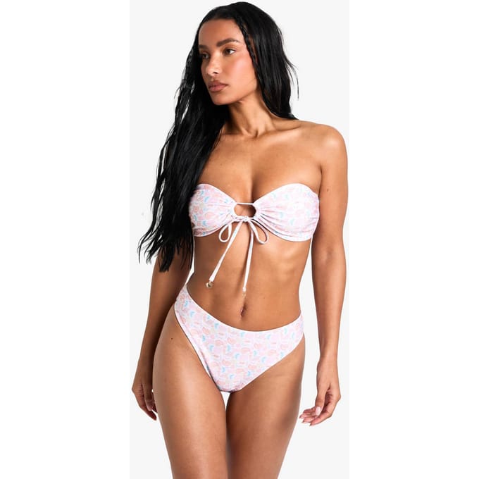 boohoo Dames Shell Print Hoge Taille Bikini-bottoms | Cream | Maat: 6
