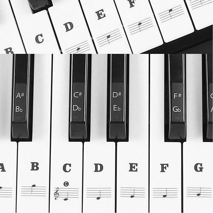 Autocollants pour Piano Partition Clavier PVC Noir Blanc Chiffres Notes pour Enfants Débutants white