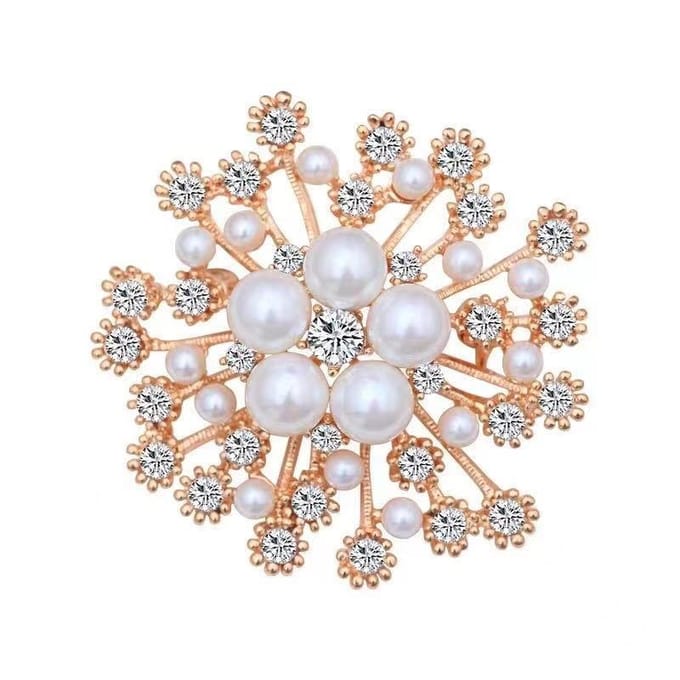 Broche de Luxe Flocon de Neige Simulation Perle Grande Broche Épingles Fleur Flocon de Neige Mode Bijoux Exquis pour Femmes argenté
