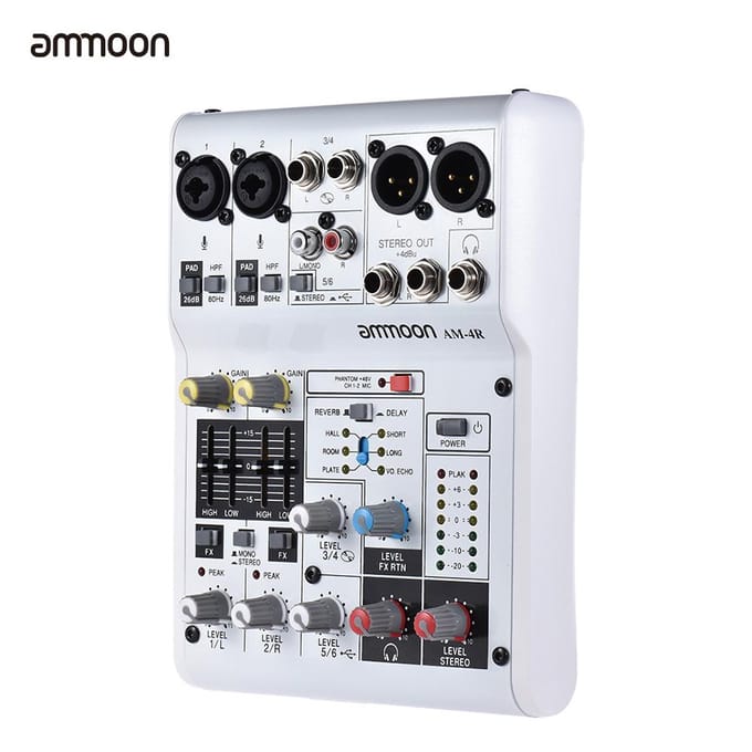 AM4R 6-kanaals digitale audiomixer mengpaneel ingebouwde 48V fantoomvoeding ondersteuning gevoed door 5V US Plug 8way