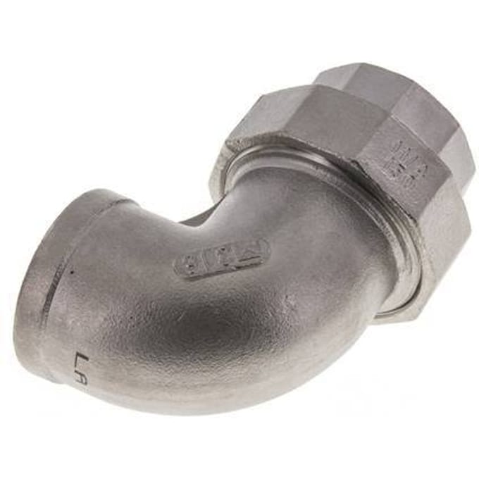 90° L-Koppeling Wartelmoer Rp1 1/4'' Binnendraad RVS Vlakke Afdichting PTFE 16bar