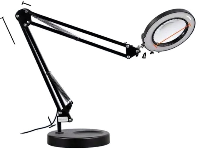 Vergrootglaslamp, 5X vergroting, 12W LED-verlichting, M023 met basis.