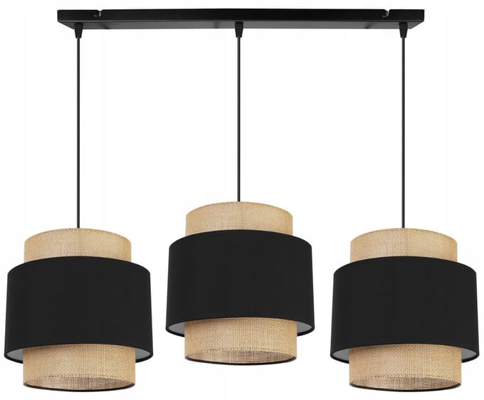 Boho Hanglamp Jute 3-lichts Zwart/Beige - Verstelbaar