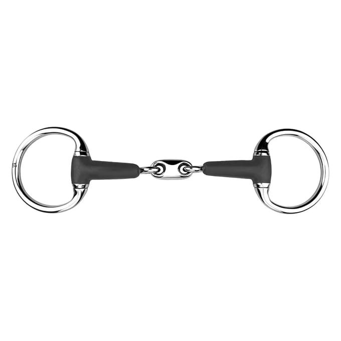 Mors 2 ringen voor paard in rubber olijf met dubbele kromming York