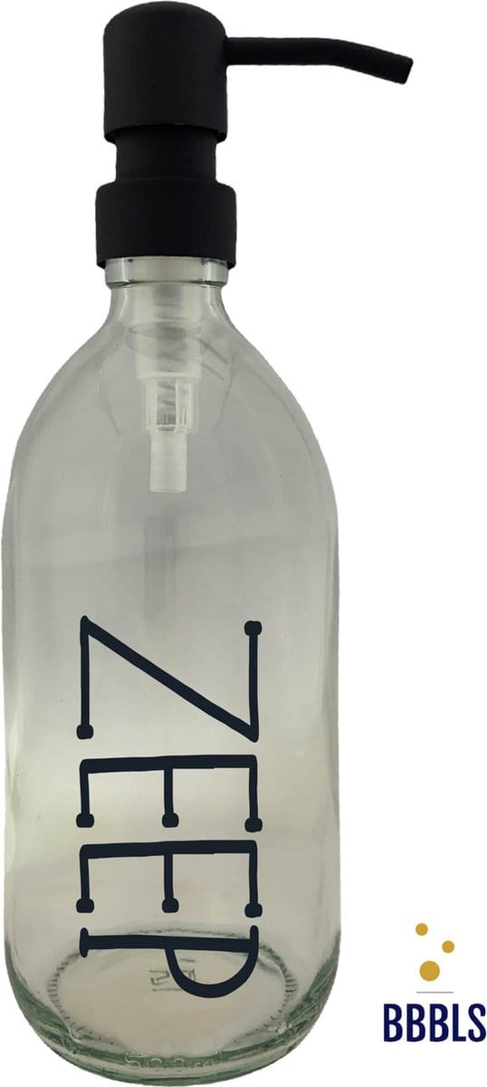 BBBLS® Design Dispenser "Zeep" | Transparant Glas | 500ml | RVS / Metaal Pomp Zwart | Zeeppomp | Zeepdispenser | Zeephouder