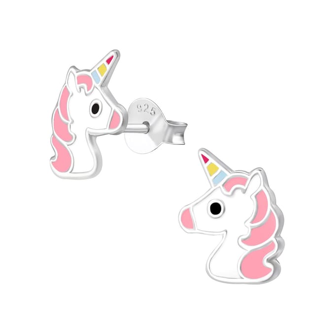 Oorbellen meisje unicorn - zilver - roze