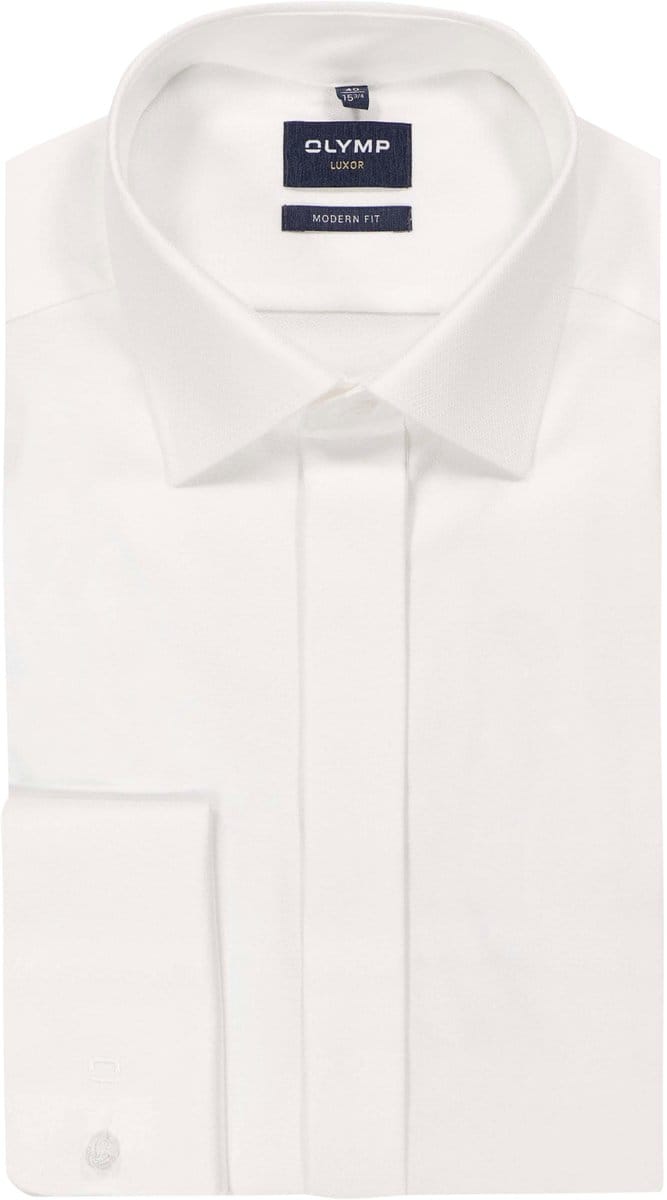 OLYMP Luxor modern fit overhemd - smoking overhemd structuur - offwhite - Strijkvrij - Boordmaat: 45