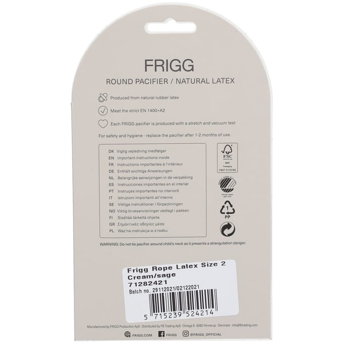 FRIGG Rope Fopspeen Cream / Sage 6-18 Mnd 2 Stuks