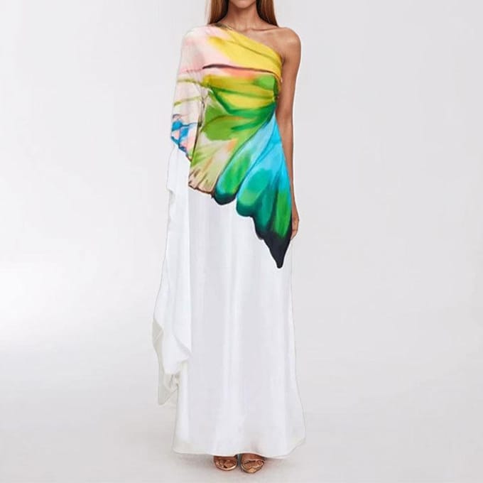 Nieuwe Lente Dames Off-shoulder Print Elegante Slanke Jurk Lang 3XL blue