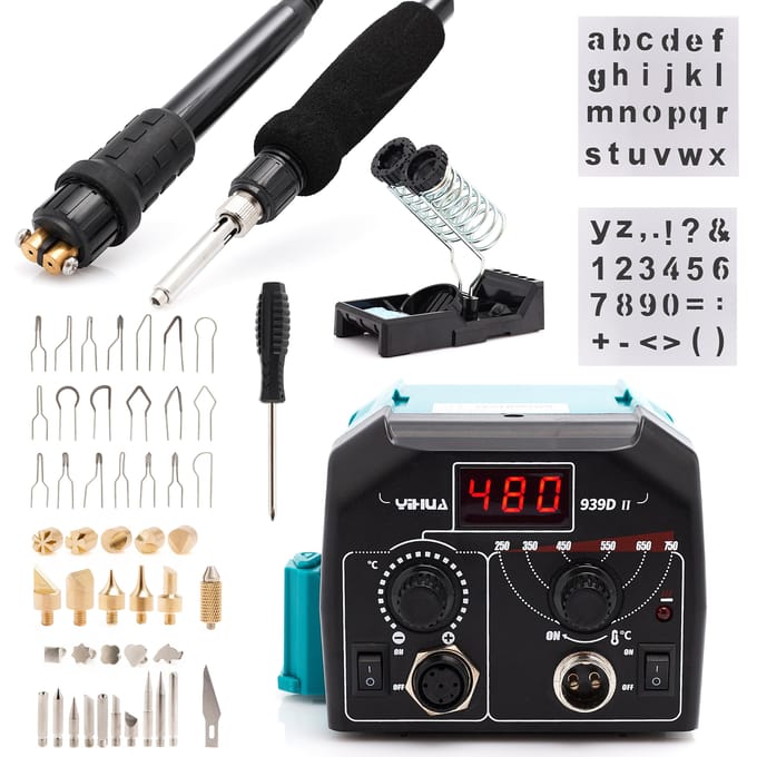 Yihua 939D-II Serie - Soldeerstation en Pirograaf - 145W - 46 stuks tips