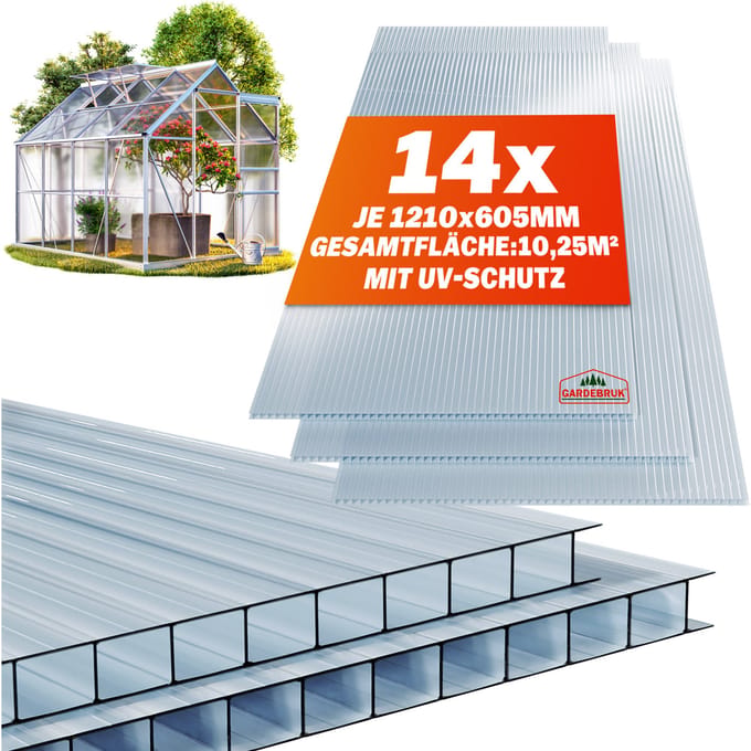 Gardebruk 14x Polycarbonaat Platen – 4mm UV-bestendig – 10,25m²