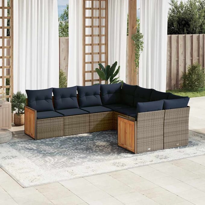 vidaXL - 8-delige - tuinbankset - met - kussens, - grijs - polyrotan