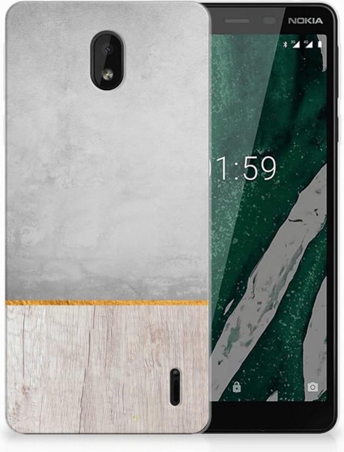 Nokia 1 Plus Bumper Hoesje Wood Concrete