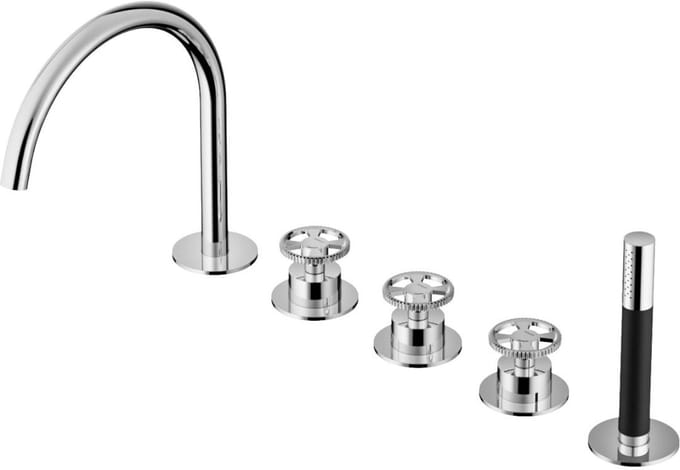 Hotbath Cobber @ Work 5 Gats Badrandcombinatie - 2 Knops Mengkraan met Draaibare Uitloop - Omstel en Handdouche - Chroom