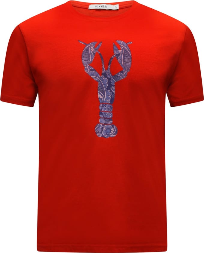 Hommard T-Shirt Rood met grote Blauwe Paisley Lobster Small