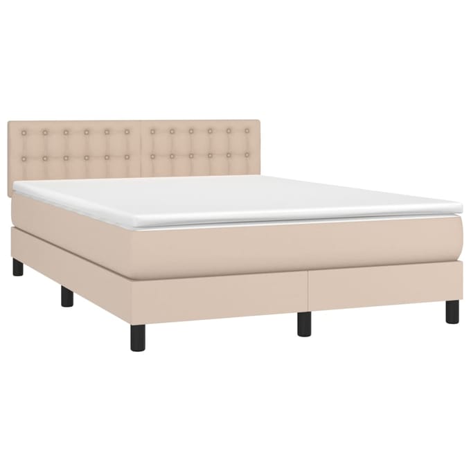 vidaXL - Boxspring - met - matras - kunstleer - cappuccinokleurig - 140x200 - cm