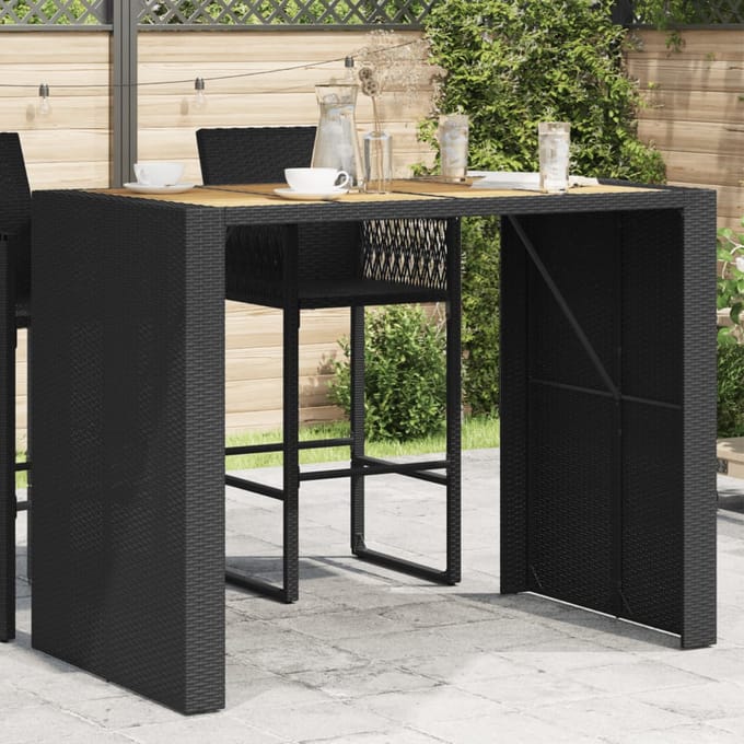 vidaXL - Tuinbartafel - acaciahouten - blad - 145x80x110 - cm - poly - rattan - zwart