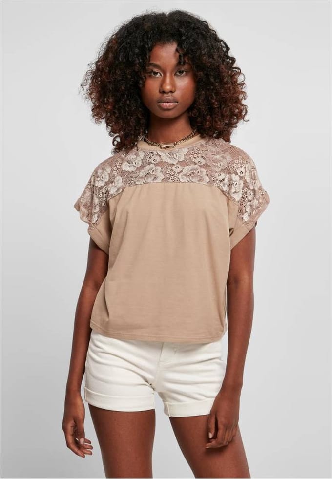 Urban Classics - Short Oversized Lace Top - L - Creme