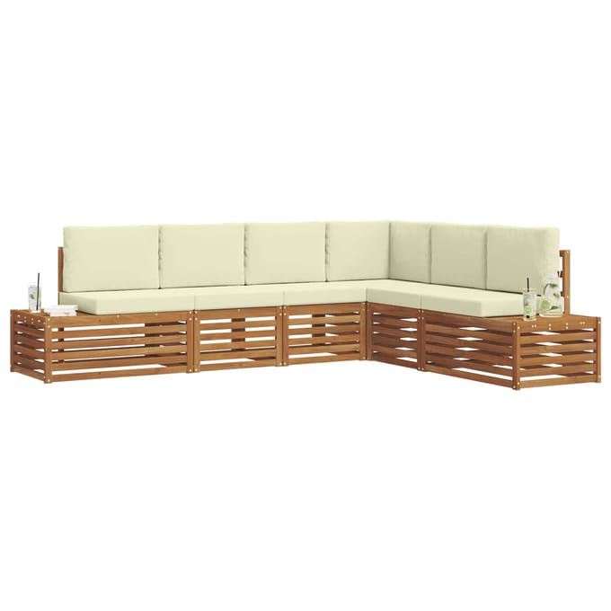 vidaXL - 6 - st - Buiten - bank - set - Massief - Acacia - Hout - en - Polyester