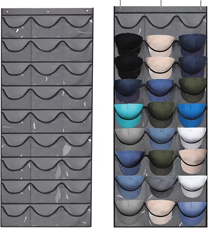 Cap opslagdoos met 27 compartimenten voor baseball caps - Grijze cap organizer voor optimale ruimtebesparing