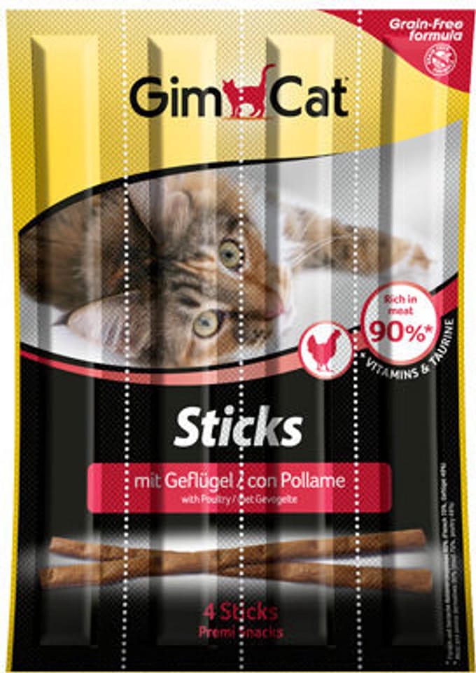 GimCat Sticks - Gevogelte - 16 Stuks (4 x 4 Stuks)