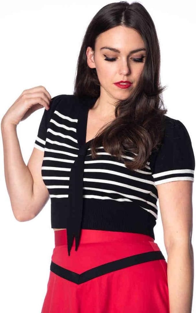 Dancing Days - SAILOR STRIPE Top - M - Zwart