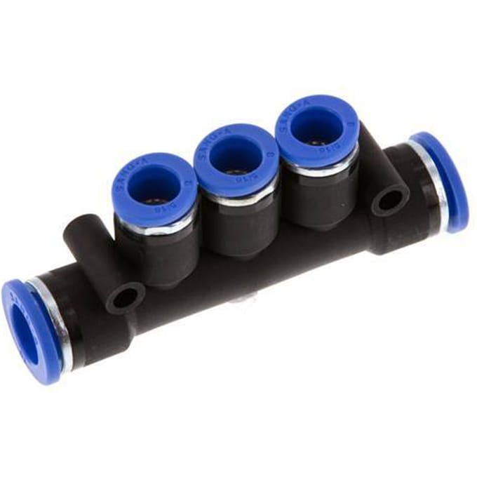 8mm x 10mm 3-way Manifold Messing/PA 66 Insteekfitting NBR