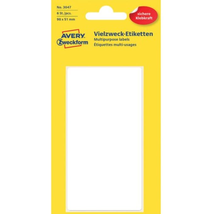 Etiket avery zweckform 3047 98x51mm wit 6 Etiketten