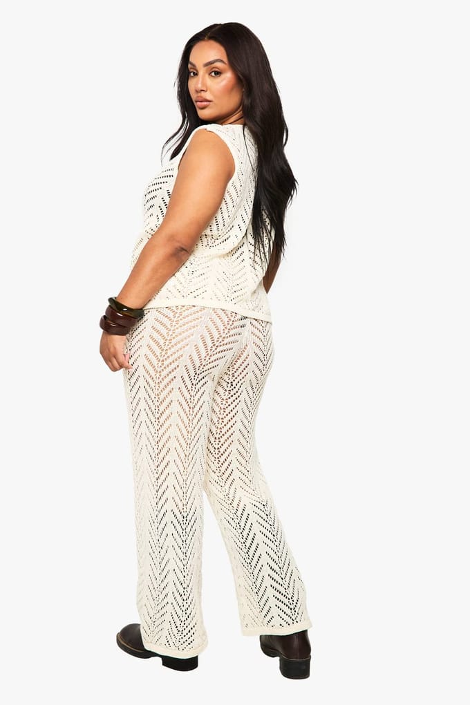 boohoo Dames Plus Beach Knit Wijde Pantalon | Ecru | Maat: 28