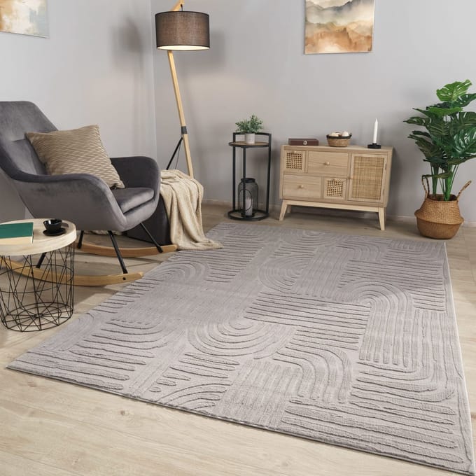 Woonkamertapijt eetkamer kortpolig geometrisch uiterlijk Skandi Boho effen kleuren 80 x 150 cm Rechthoek 80 x 150 cm Rechthoek grijs