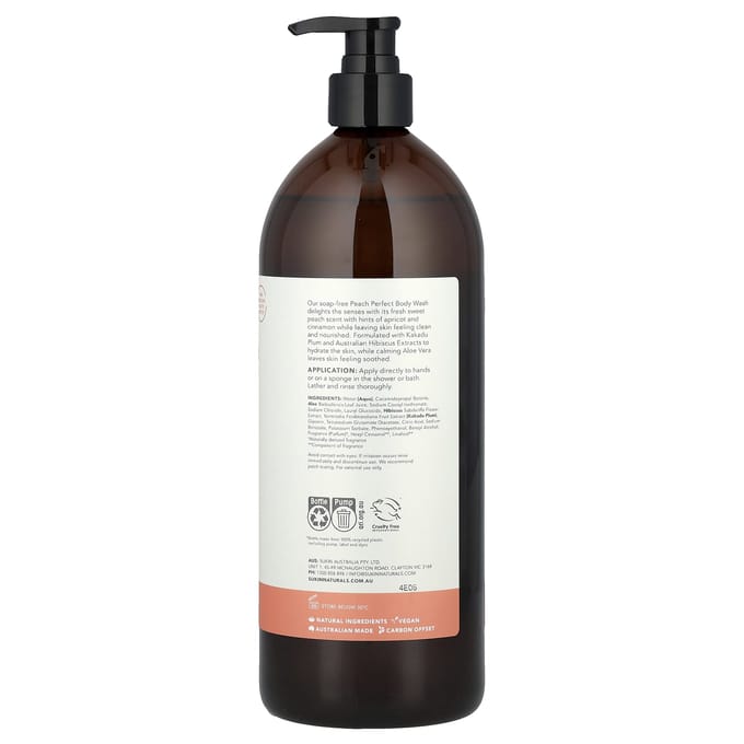 Plantaardige Body Wash, Alle Huidtypes, Peach Perfect, 1L (33.82 fl oz) white