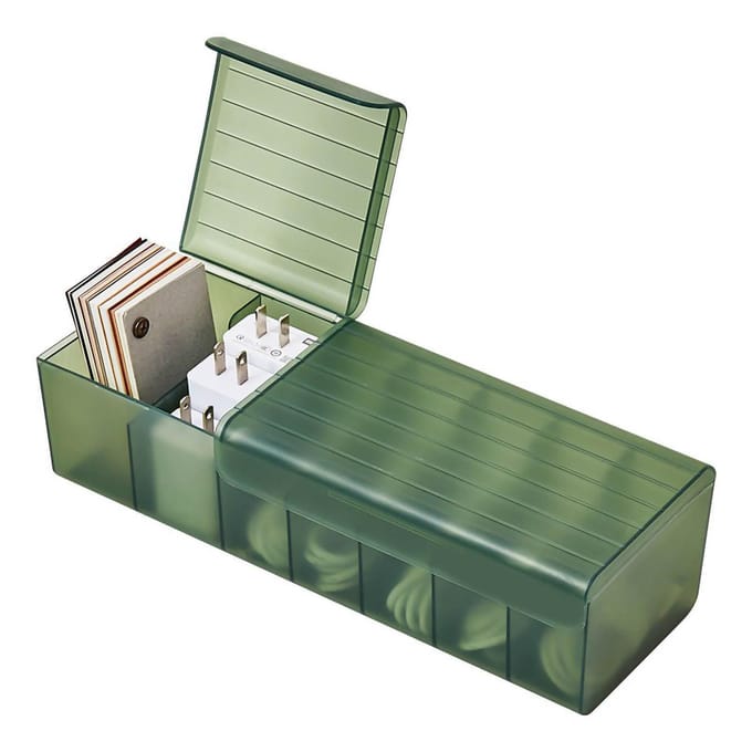 Opbergdoos voor datakabels met meerdere vakken, desktop oplaadkabelhouder met deksel voor sieraden, oortelefoons beige